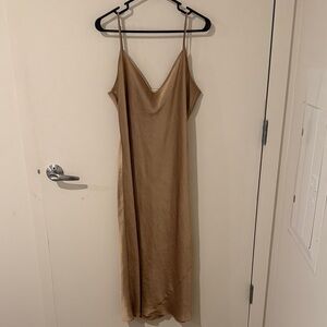 Aritzia Wilfred Satin Slip Maxi Dress in champagne